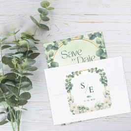Adesivo Quadrado Greenery Eucalyptus Monogram Botanical Wedding