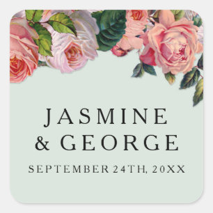 Adesivo Quadrado Grelhas largas quic MODERN com Rosas, verde-mint