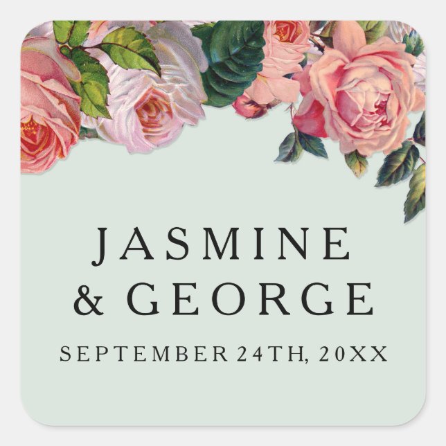 Adesivo Quadrado Grelhas largas quic MODERN com Rosas, verde-mint (Frente)