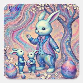 Adesivo Quadrado GRETA ~ EASTER BUNNY e seus filhos ~