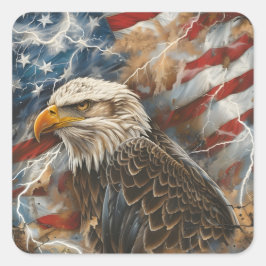 Adesivo Quadrado Greve de relâmpagos com bandeira Patriótica Americ