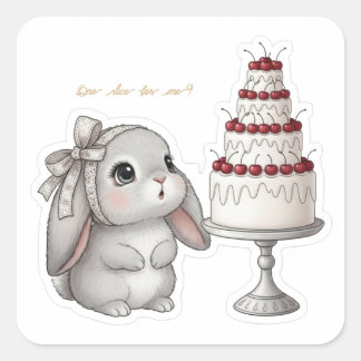 Adesivo Quadrado Grey Bunny & Wedding Cake - Cherry Dream Kawaii 