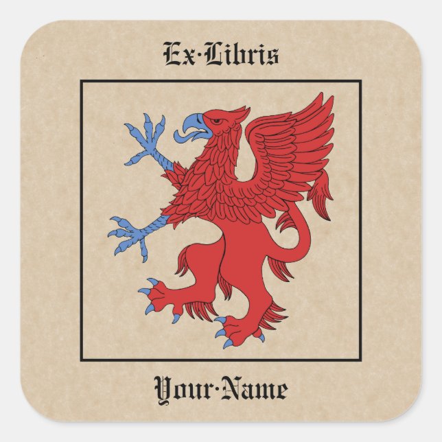 Adesivo Quadrado Griffin Rampant Gules Bookplate (Frente)