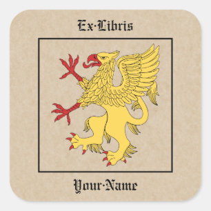 Adesivo Quadrado Griffin Rampant Ou Bookplate