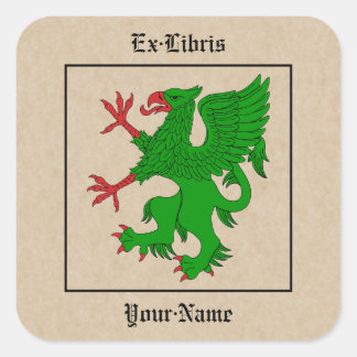 Adesivo Quadrado Griffin Rampant Vert Bookplate