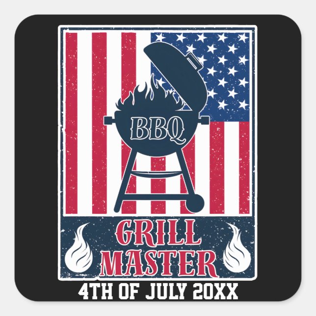 Adesivo Quadrado Grill Master CHURRASCO 4 de julho American Flag (Frente)
