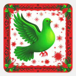 Adesivo Quadrado Grinalda de Natal Festiva Com Pombo Verde