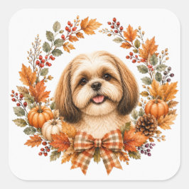 Adesivo Quadrado Grinalda de Outono do Shih Tzu
