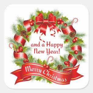 Adesivo Quadrado Grinalda: Feliz Natal e um feliz ano novo! ,