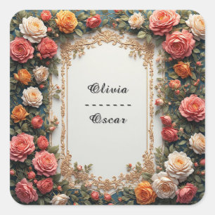 Adesivo Quadrado Grinalda Floral de Casamento Colorida
