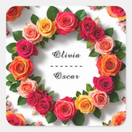 Adesivo Quadrado Grinalda Floral de Casamento Colorida