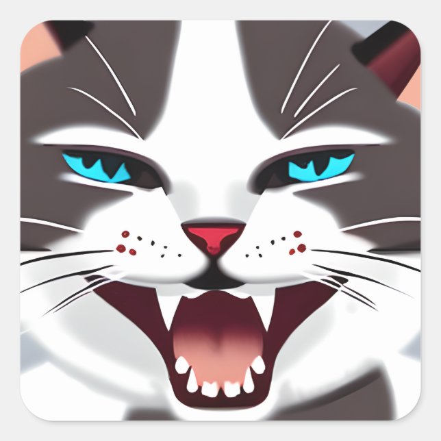 Adesivo Quadrado Gritando Gato de Olho Azul (Frente)