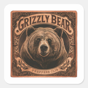 Adesivo Quadrado Grizzly Bear Preppers Club