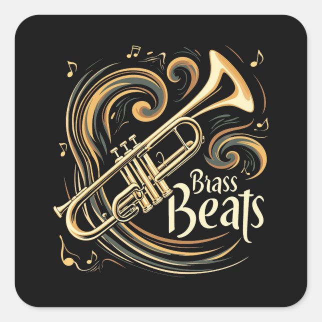 Adesivo Quadrado Groove do Jogador de Trompete do Brass Beats (Frente)