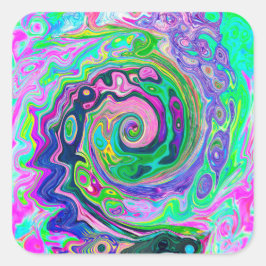 Adesivo Quadrado Groovy Abstrato Aqua e Marinho Lava Swirl