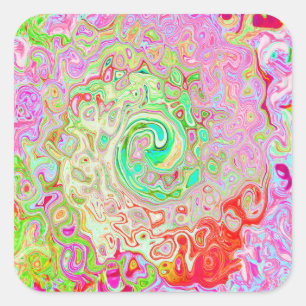 Adesivo Quadrado Groovy Abstrato Retro Pastel Verde Líquido Redemoi