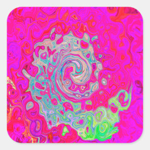 Adesivo Quadrado Groovy Abstrato Teal Blue e Red Swirl