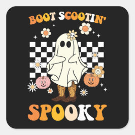 Adesivo Quadrado Groovy Boot Scootin Spooky Ghost Halloween Retro