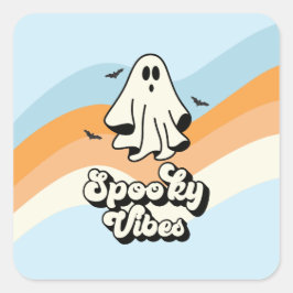 Adesivo Quadrado Groovy Fantasma retro Halloween Vibrações Assustad