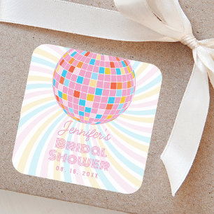 Adesivo Quadrado Groovy Retro Bola de Discoteca Rosa Anos 70 80 Chá