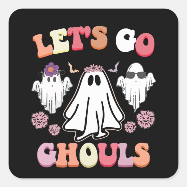 Adesivo Quadrado Groovy Vamos Go Ghouls Halloween Ghost Retro (Frente)