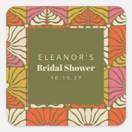 Adesivo Quadrado Groovy Vintage Verde Floral Noiva Personalizada