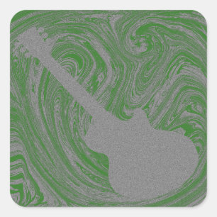 Adesivo Quadrado Grunge Guitar Square Sticker, Verde