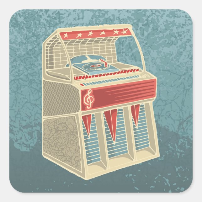 Adesivo Quadrado Grunge Jukebox (Frente)