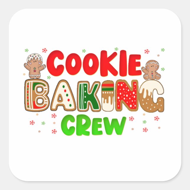 Adesivo Quadrado Grupo de Tripulação de Cookie de Natal Corresponde (Frente)