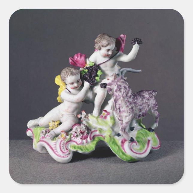 Adesivo Quadrado Grupo Longton Hall, dois putti com cabra, c.1755 (Frente)
