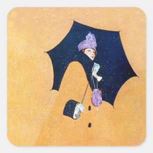 Adesivo Quadrado Guarda-chuva e Neve por C Coles Phillips