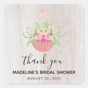 Adesivo Quadrado Guarda-chuva RÚSTICO  Obrigado Chá de Noiva