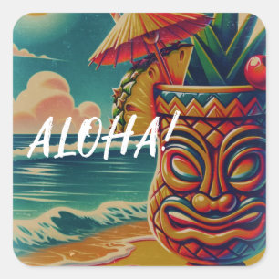 Adesivo Quadrado Guarda-chuva Tiki Tropical Vintage Bebida Festa Lu