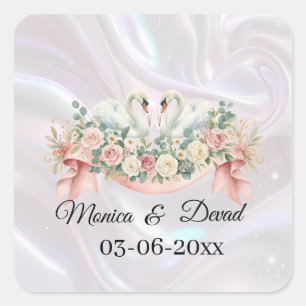 Adesivo Quadrado Guardanapos de Casamento de Cisnes