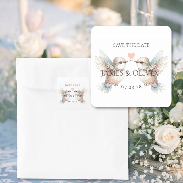 Adesivo Quadrado Guardar a Data de Casamento (Save the Date Wedding Themed Square Stickers)
