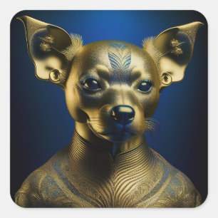 Adesivo Quadrado Guardião Chihuahua Egípcio Dourado