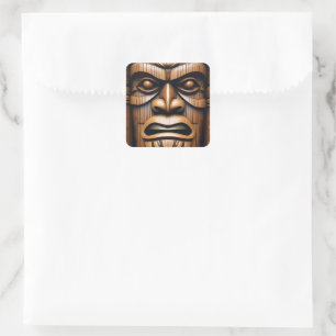 Adesivo Quadrado Guardiões Antigos: Arte sobre Madeira em Tiki