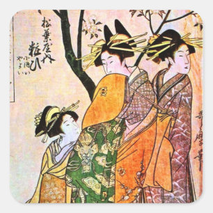 Adesivo Quadrado Gueixa japonesa 1911 da gravura três