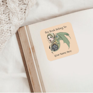 Adesivo Quadrado Guerreiro Elfo Dragão Fantasia Mágico Ex-libris