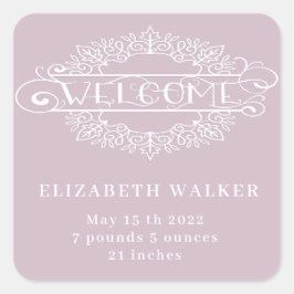 Adesivo Quadrado guião decorativo, bem-vinda, menina blush