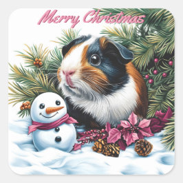 Adesivo Quadrado Guiné Pig e Snowman no Natal