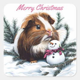 Adesivo Quadrado Guiné Pig e Snowman no Natal