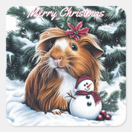 Adesivo Quadrado Guiné Pig e Snowman no Natal
