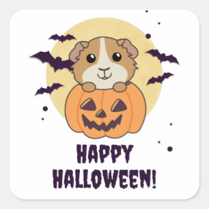 Adesivo Quadrado Guiné Pumpkin Doce Animais Feliz Halloween S