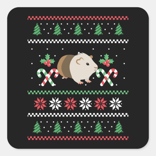 Adesivo Quadrado Guinea pig Dad ugly Christmas (Frente)