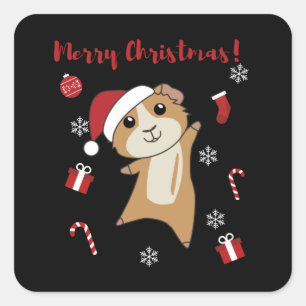 Adesivo Quadrado Guinea Pigs Christmas Winter Animals