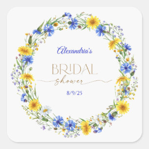 Adesivo Quadrado Guirlanda de Flores Silvestres Azul Amarelo Lavand