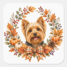 Adesivo Quadrado Guirlanda de Outono de Yorkshire Terrier