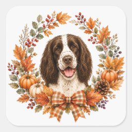 Adesivo Quadrado Guirlanda de Outono do Springer Spaniel