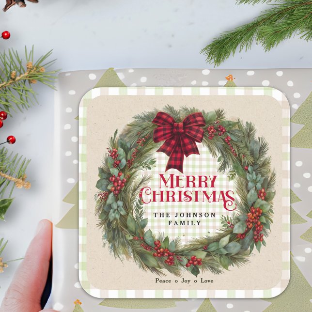 Adesivo Quadrado Guirlanda Rústica em Xadrez com Nome da Família Na (Criador carregado)